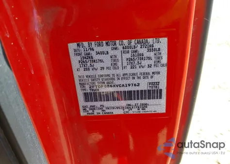 1997 Ford F-150 Lariat/Xl/Xlt z USA, uszkodzony, nr VIN 2FTDF086XVCA19762